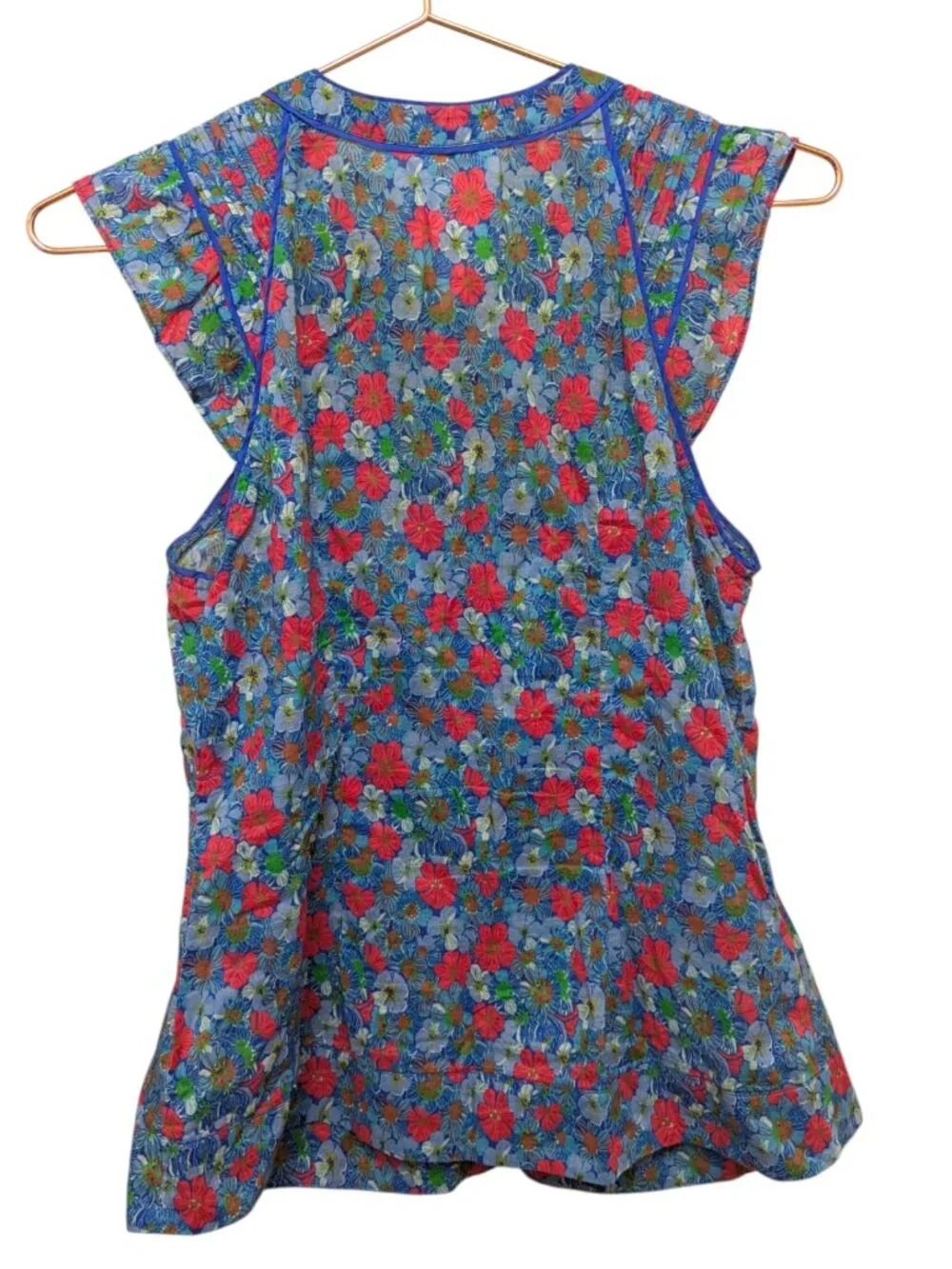 Edme & Esyllte Anthropologie Top Size 6 Ruffle Blue Floral Cotton Cap Sleeve